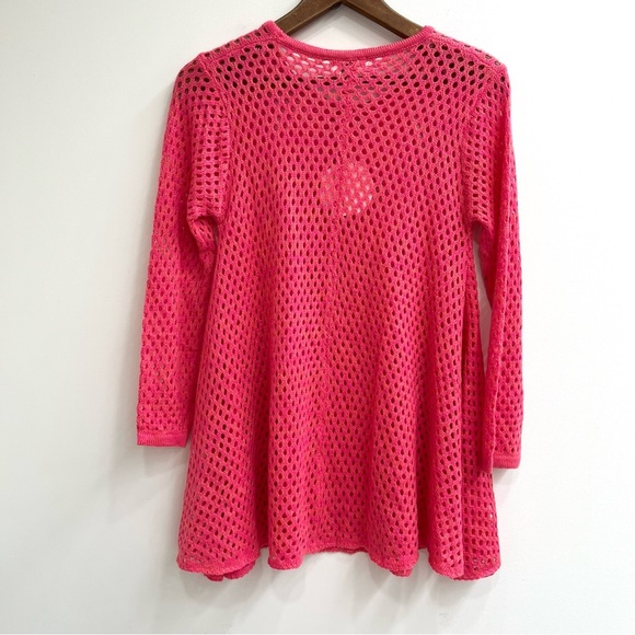 Umgee orange hot pink crochet open knit long sleeve tunic sweater size small - Picture 5 of 9